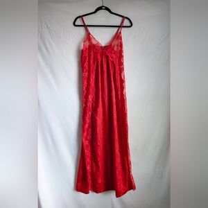 Vintage Bert Yelin for Iris Red Lace Nightgown Slip Dress Boudoir Lingerie